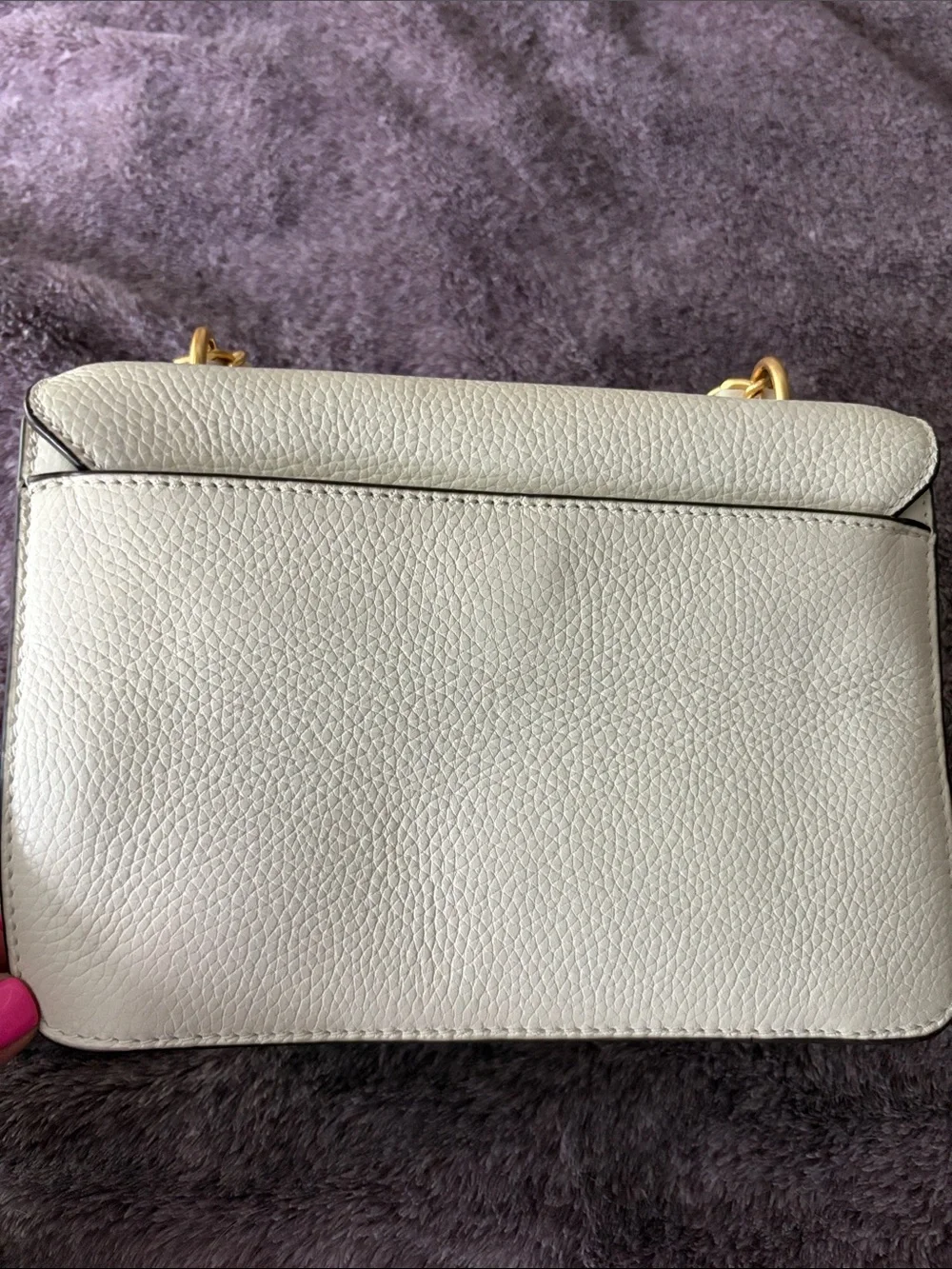 Tory Burch Cream Pebbled Leather Crossbody with Gold Chain